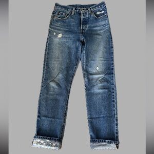 Embroidered Flowers 501 Cuffed Jean